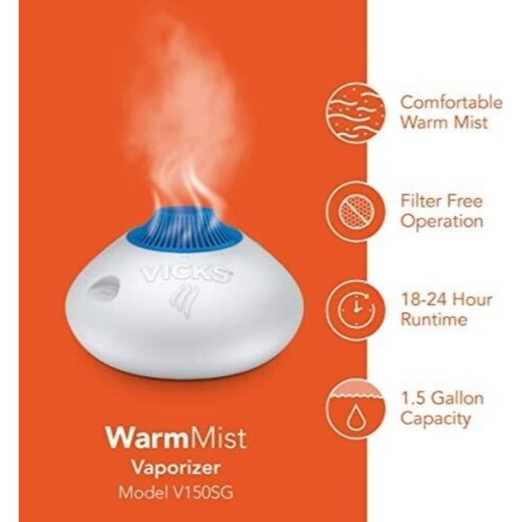 Vicks Warm Steam Vaporizer, Small to Medium Rooms, 1.5 Gallon Tank – Warm Mist - Picture 2 of 4